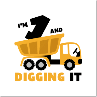 I'm 1 and Digging it Funny 1rd Birthday Excavator Kids Posters and Art